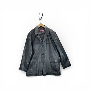 Vintage Phase 2 Black Leather Jacket XL Tall Button Front Classic